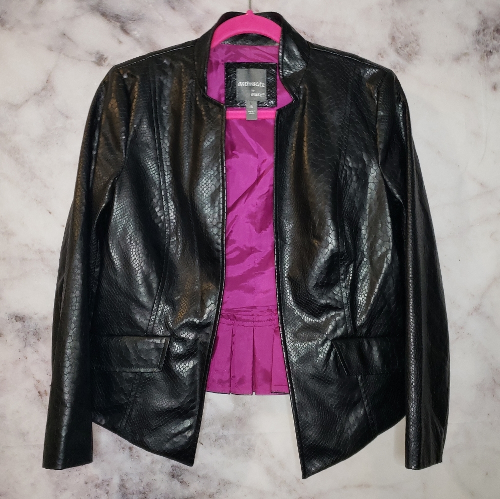 Muse foe black leather snakeskin jacket sz 6